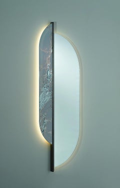 Mirror with Frame in Polished Wood Silver Finish Decorative Insert in Vetrite
