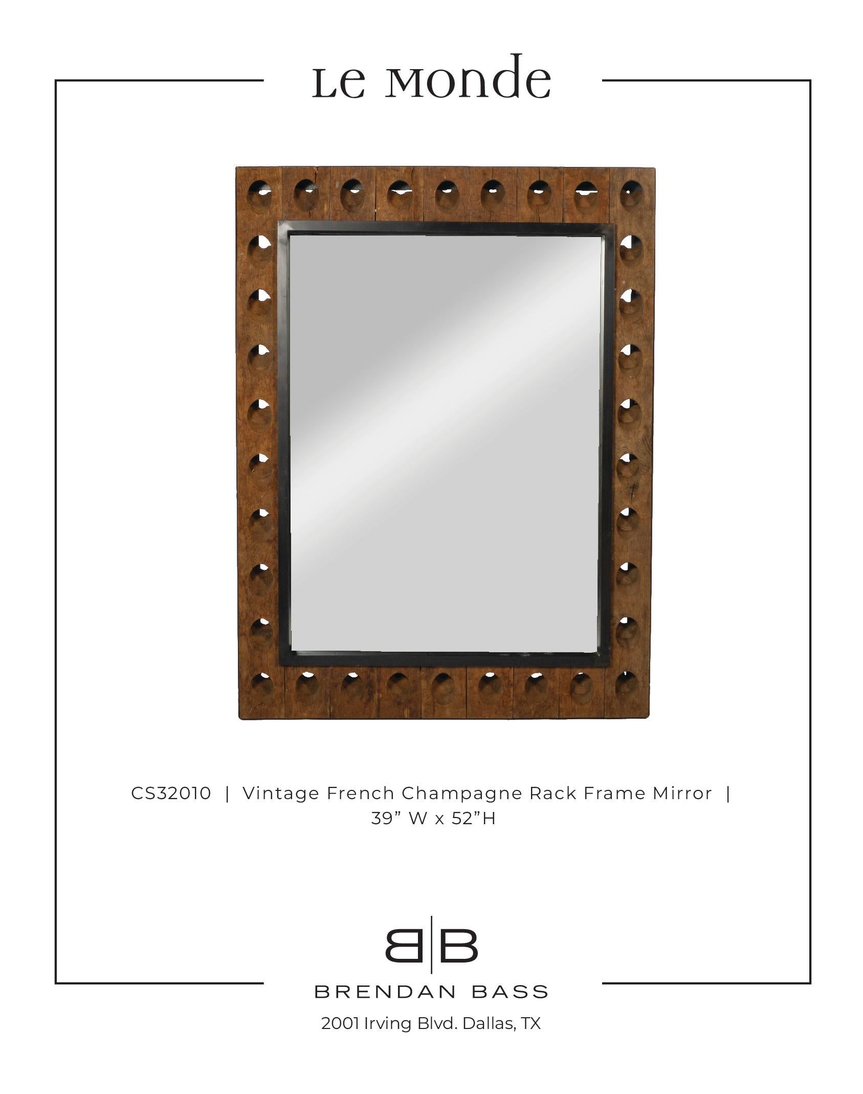 Organic Modern Mirror with Frame Made from Vintage French Champagne Rack For Sale