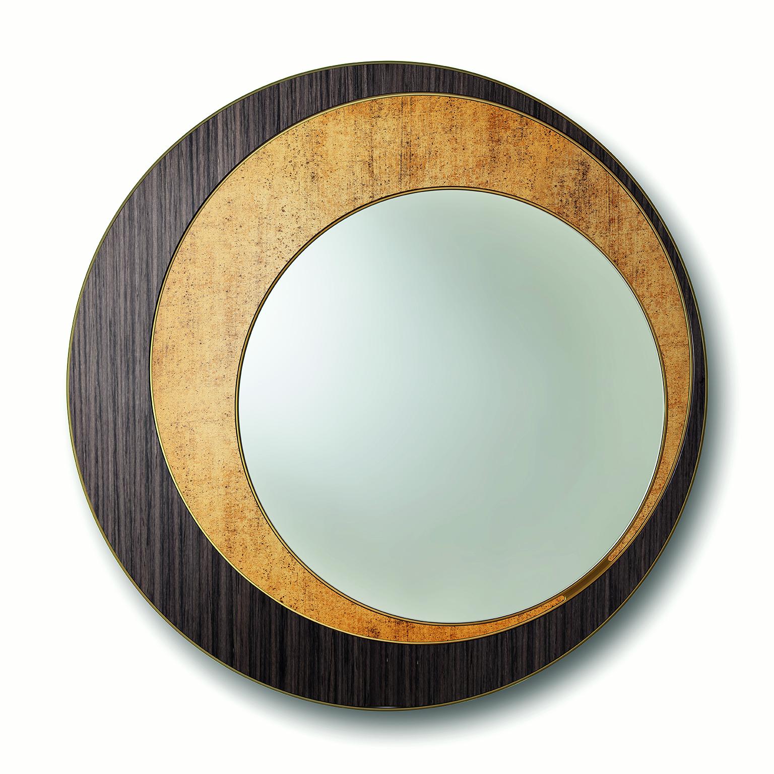Italian Mirror with Frame of Polished Solid Wood, Bronze Finish, Decorative Insert For Sale
