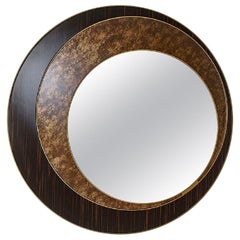 Specchio con cornice in legno massiccio lucidato, finitura bronzo, inserto decorativo