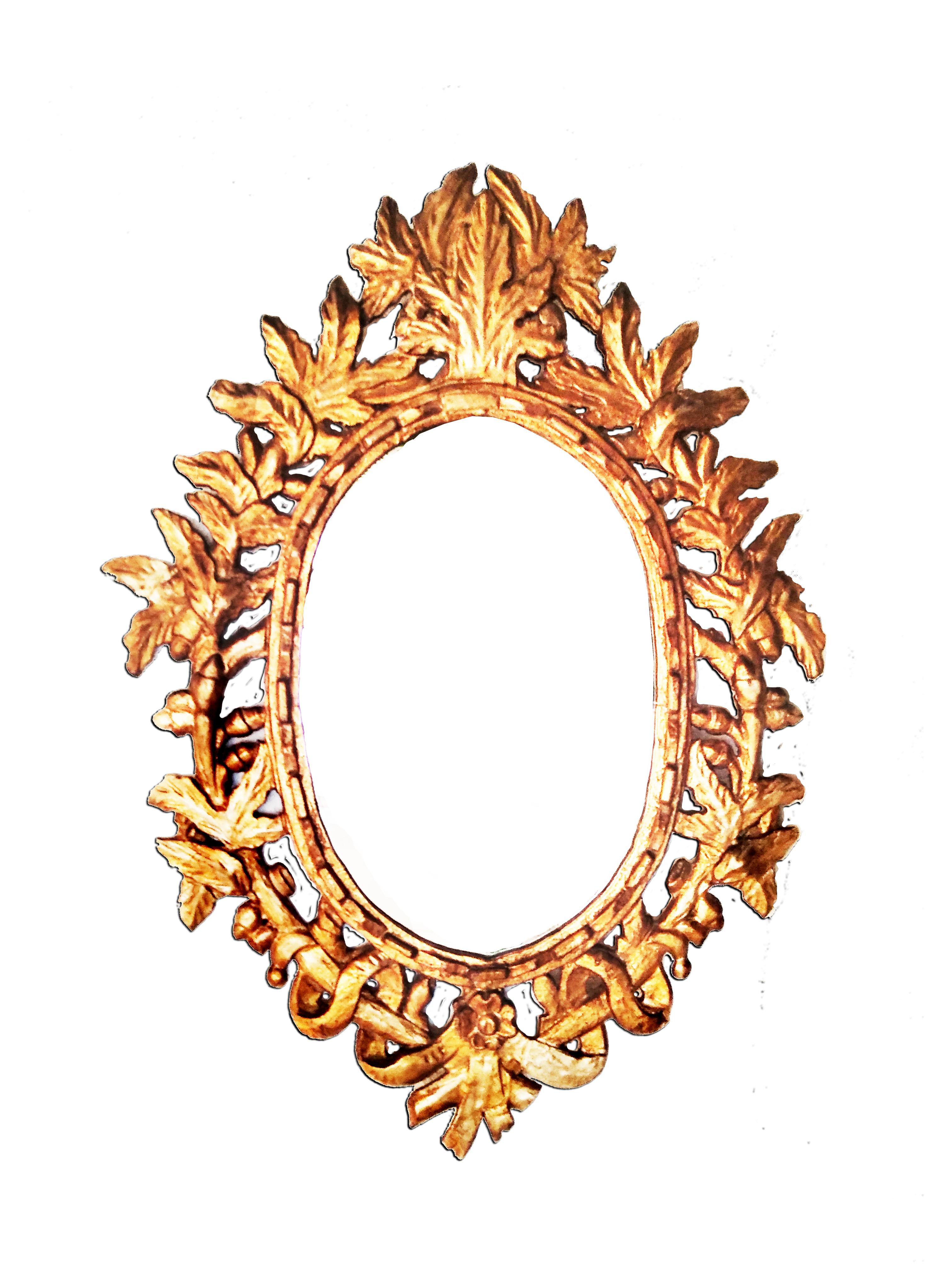Mirror With  Giltwood Gold Leaf, Oval Shape With Leaves  Early 20th Century 4