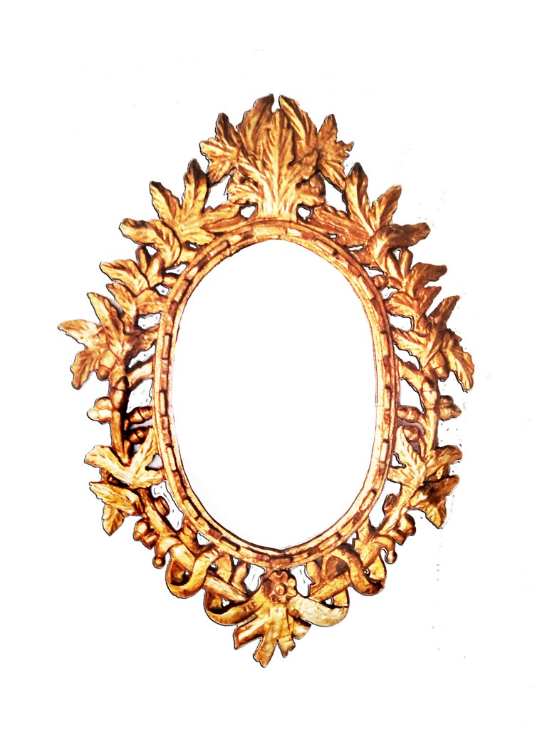 Mirror With  Giltwood Gold Leaf, Oval Shape With Leaves Italy Early 20th Century For Sale 5