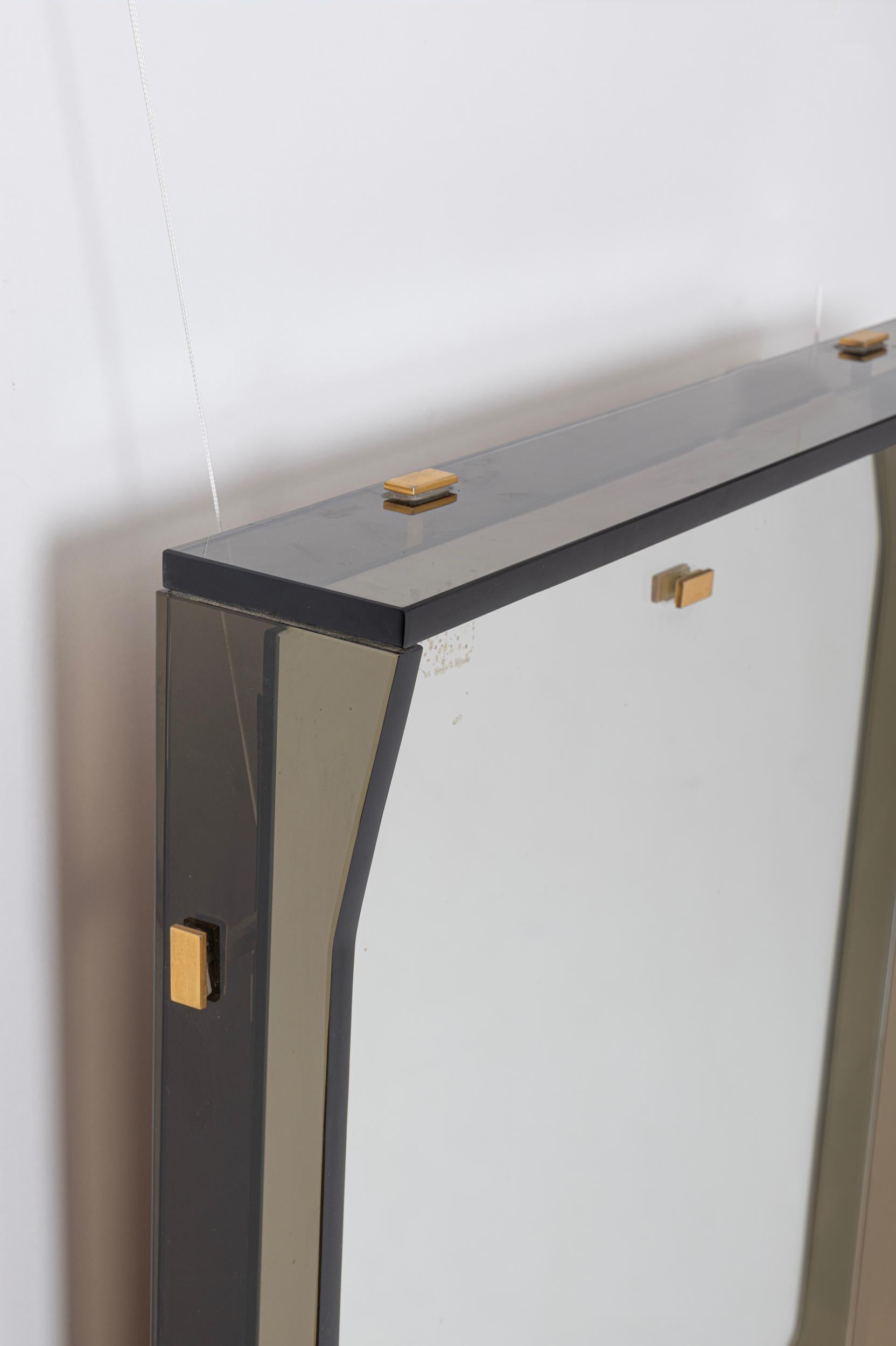 Miroir avec cadre en verre gris/vert style Fontana Arte en vente 1