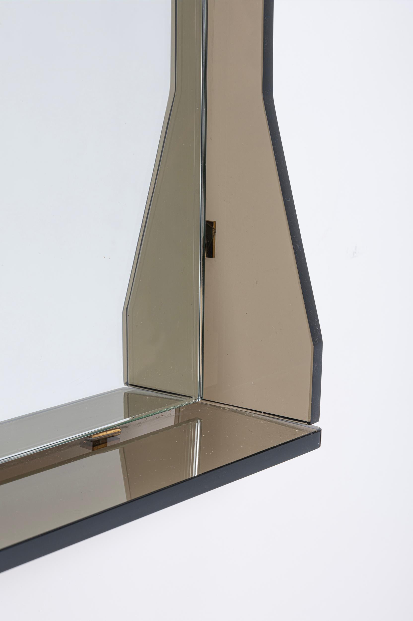 Miroir avec cadre en verre gris/vert style Fontana Arte en vente 2