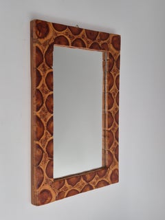 Mirror with handmade frame of end wood, Swedish 1970s