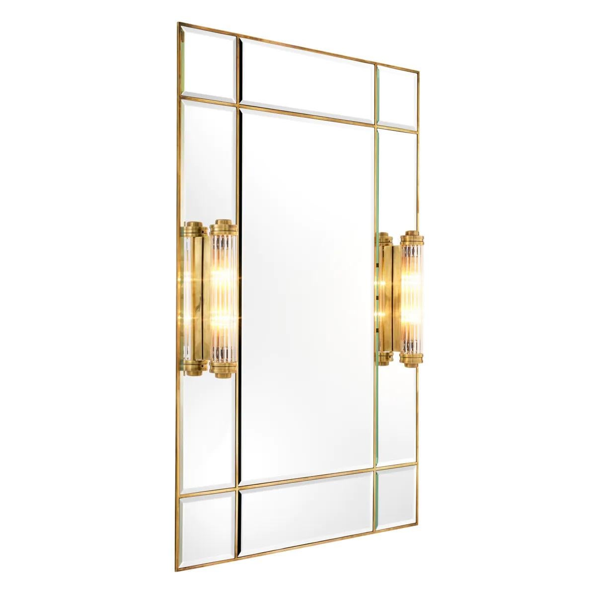 Mirror with Light, Vintage Brass Finish and Bevelled Mirror Glass.