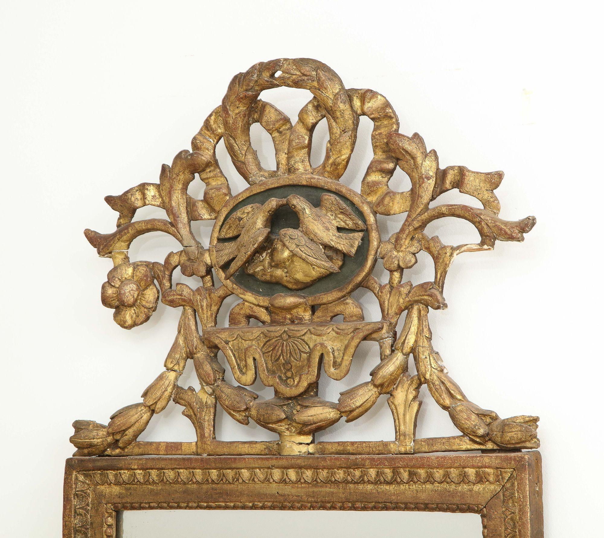 French Mirror with Lovebird Crown For Sale