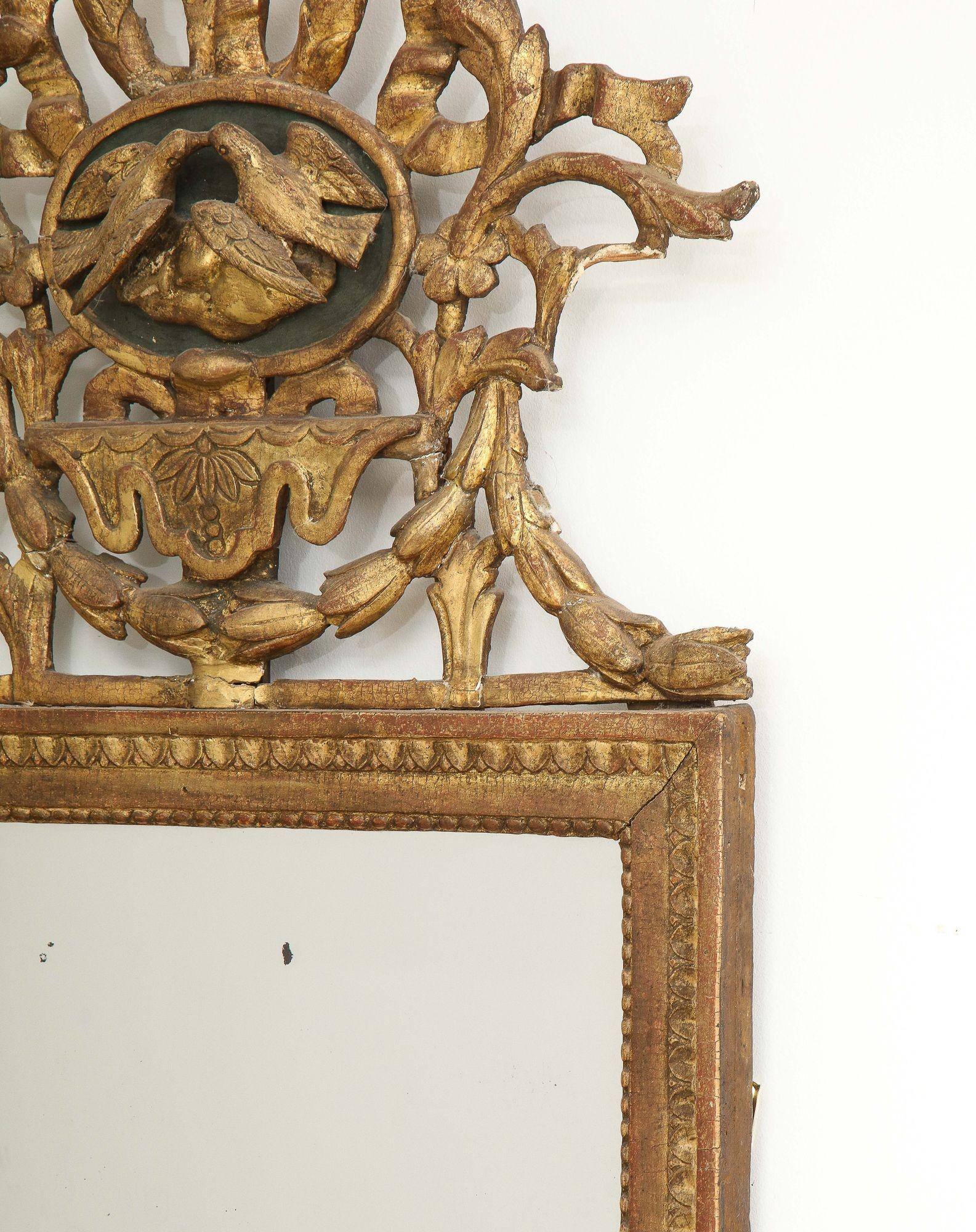 19th Century Mirror with Lovebird Crown For Sale