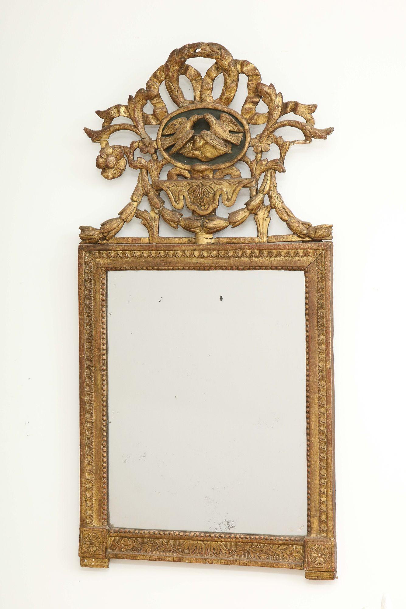 Giltwood Mirror with Lovebird Crown For Sale