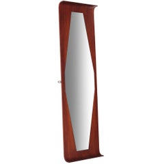 Midcentury Modern Octogonal Curved Rosewood Italian Mirror. Italia, 1950