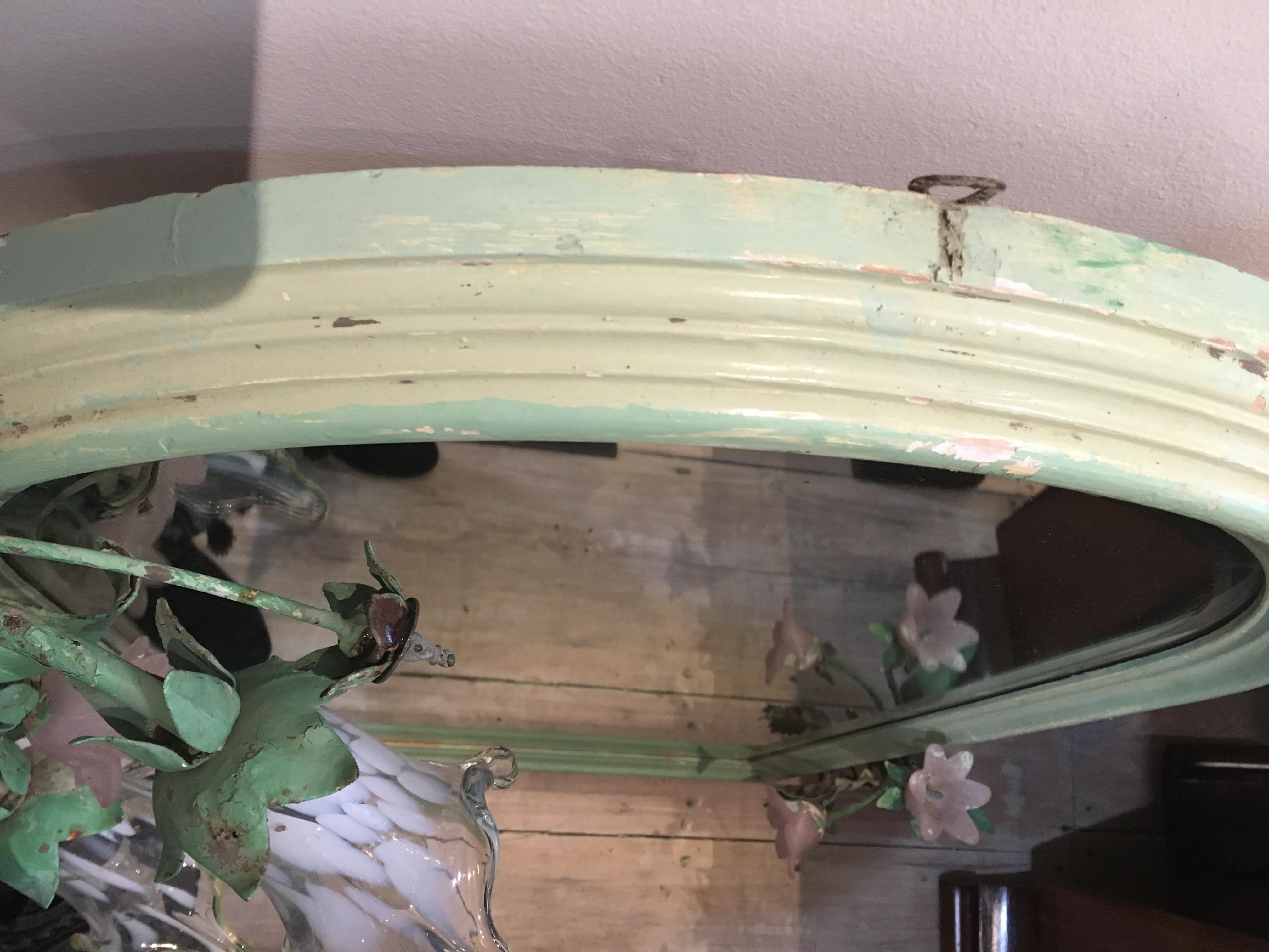 Mirror with Original Paint and Glass Flower Lights 1