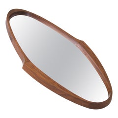 Miroir avec cadre ovale en bois d'acajou fabriqué en Italie, années 1950