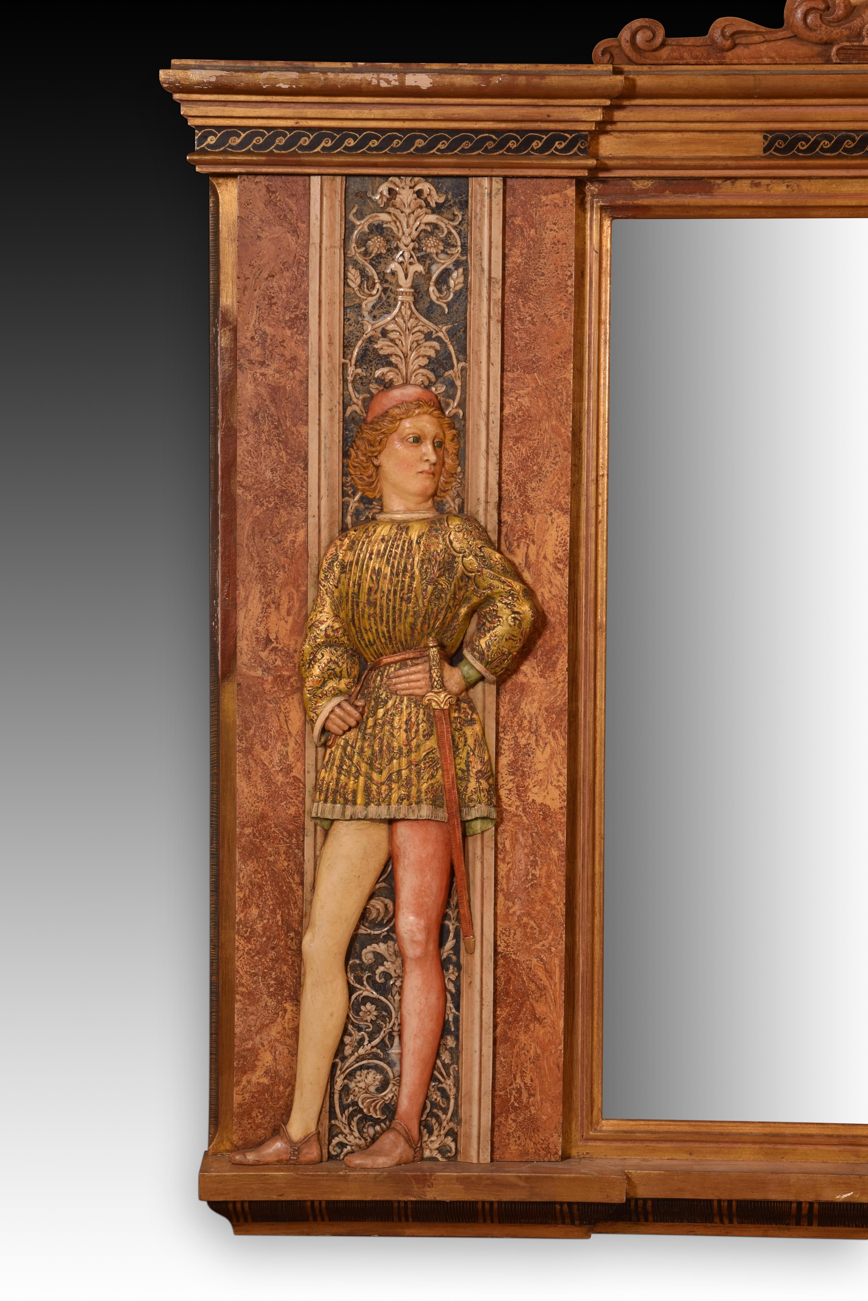 Other Mirror with reliefs. Modeled alabaster. 20th century, after MANTEGNA. For Sale
