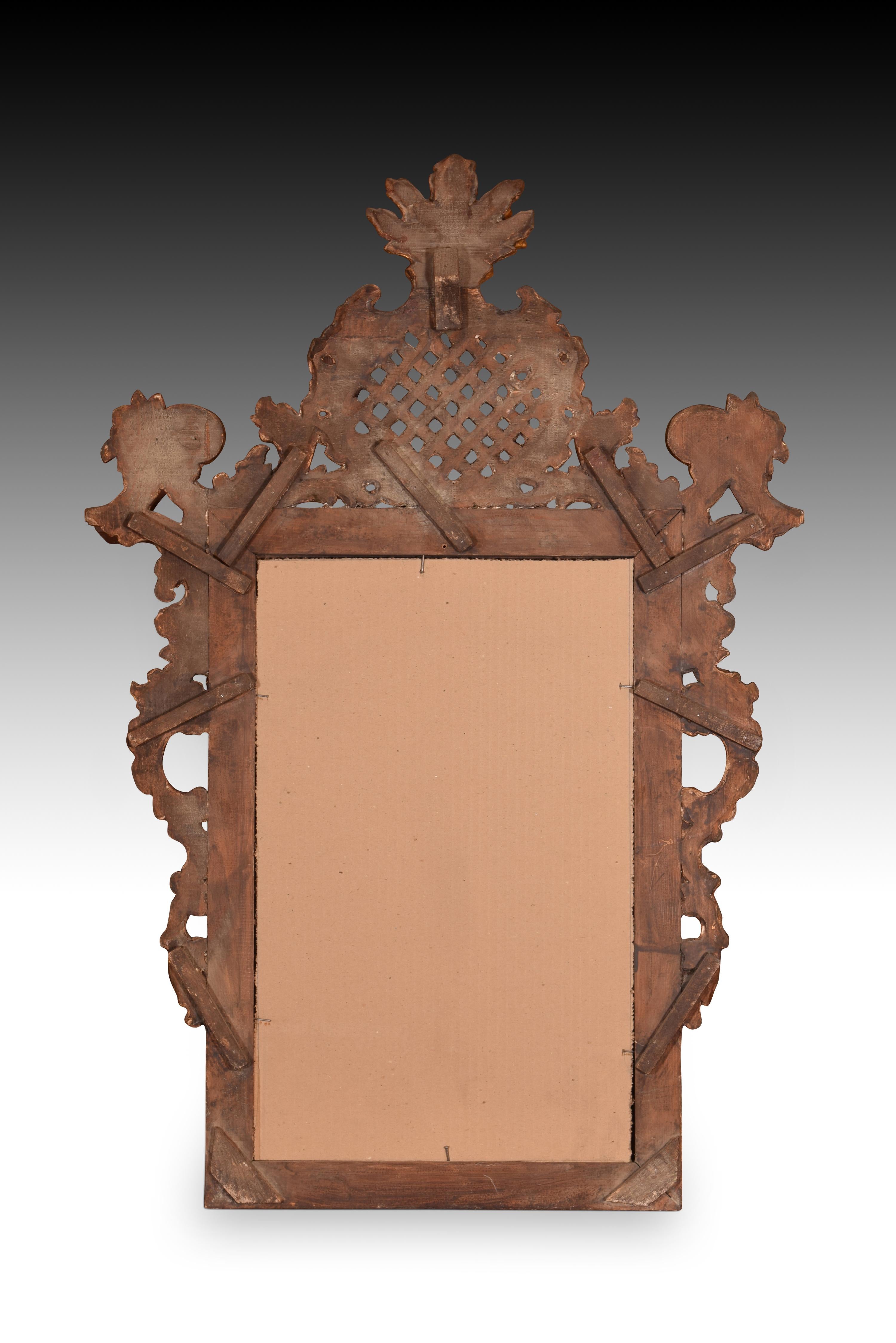 Spanish Mirror with Rococo Style Frame, Wood, 20th Century For Sale