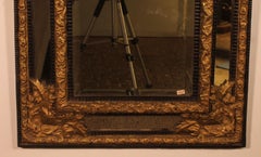 Mirror With Sculpted Coper And Ebony Wood Decoration - Early 19th Century
