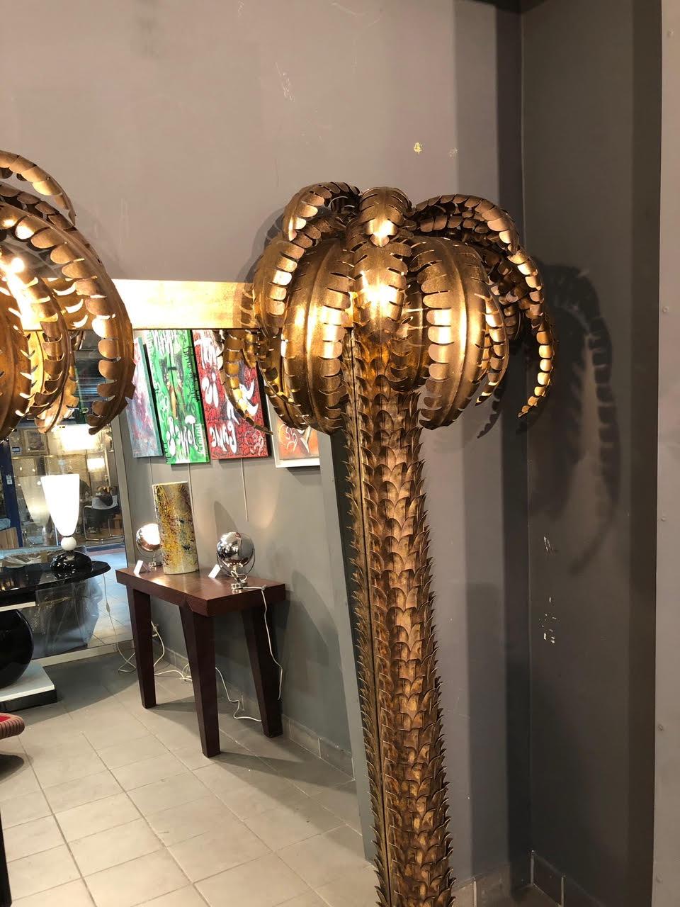 French Mirror with Two Sconces in Gold Metal
