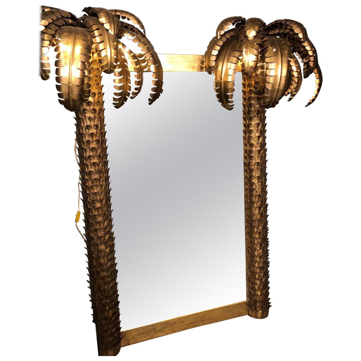 Mirror with Two Sconces in Gold Metal