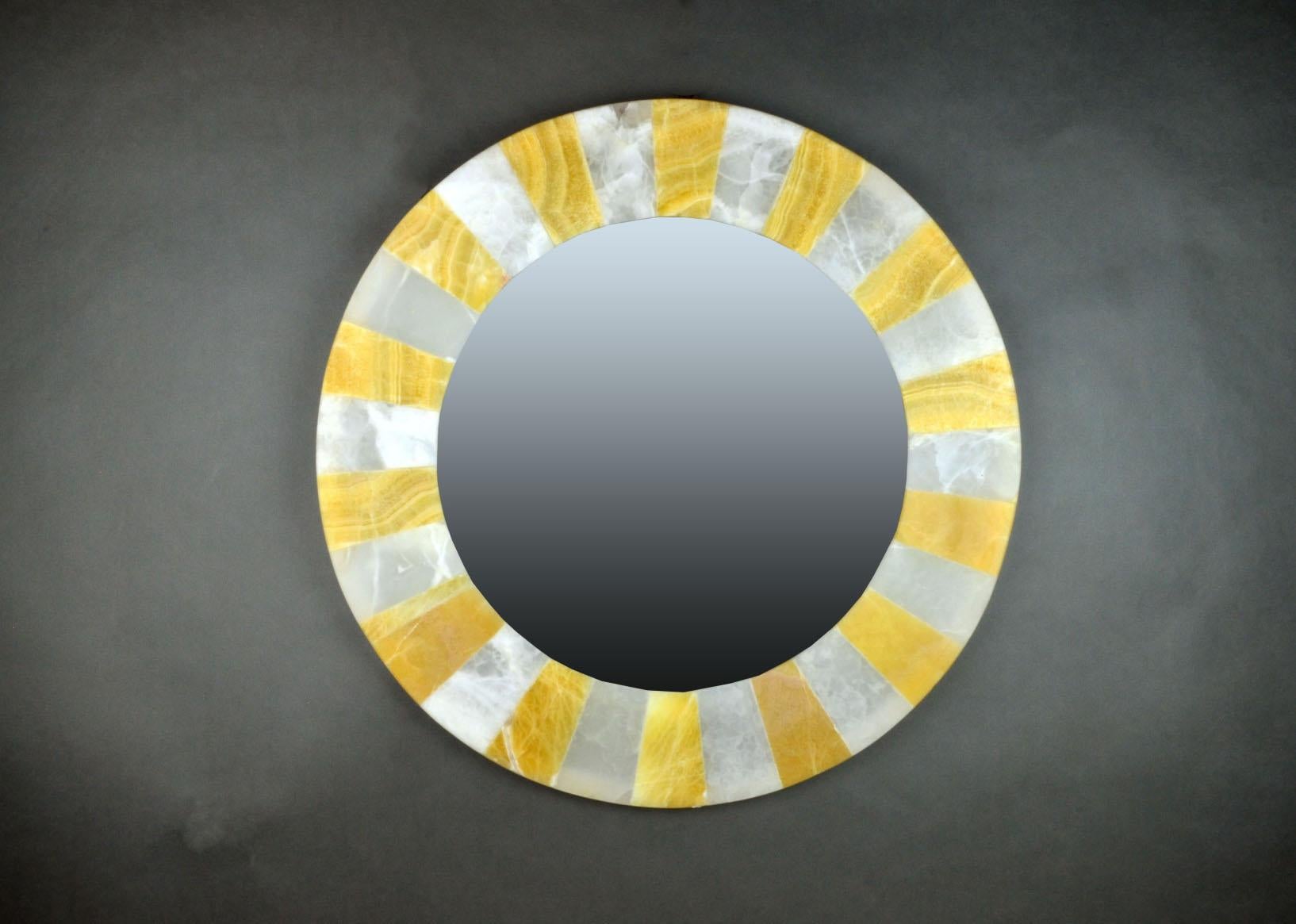 Mexican Mirror with Yellow and White Band Onyx Frame