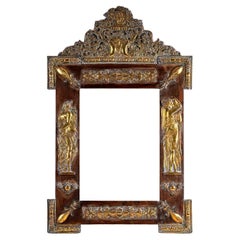 Antique Mirror Wood and Repoussé Brass, Louis XIV Style, Period: Second Half 19th