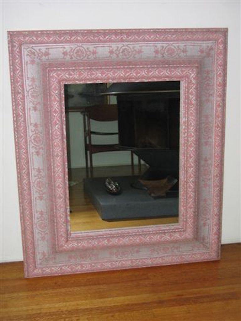 Miroir Cadre en bois enveloppé de tissu en vente 7