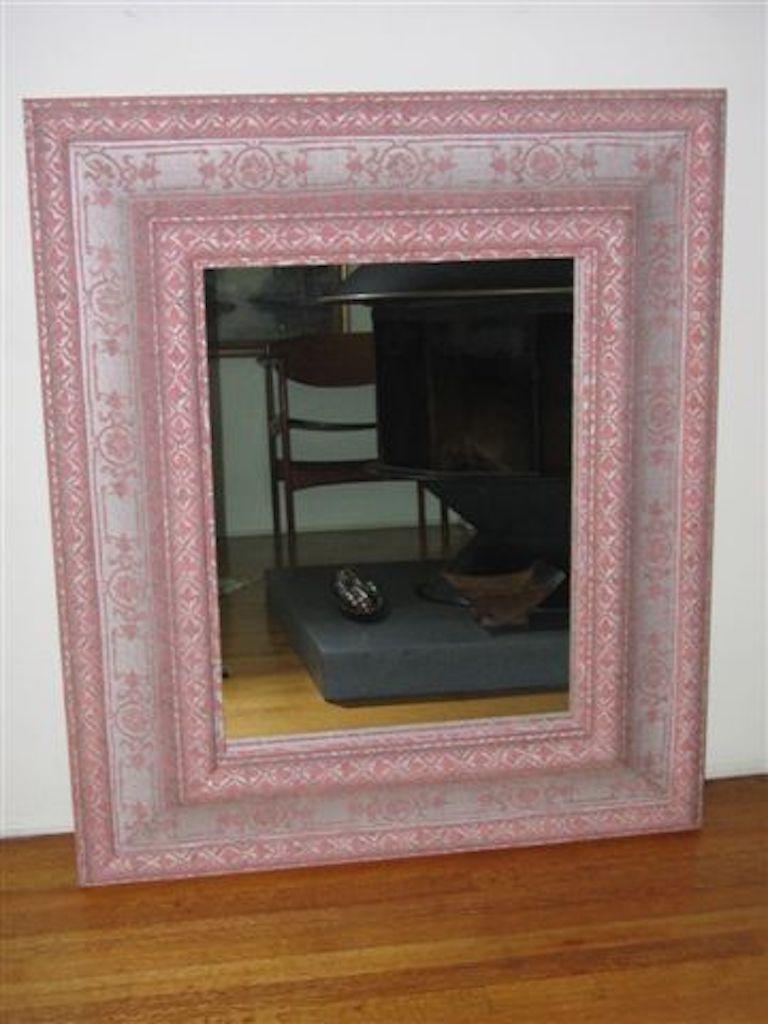 Specchio con cornice in Wood avvolto in tessuto in vendita 6