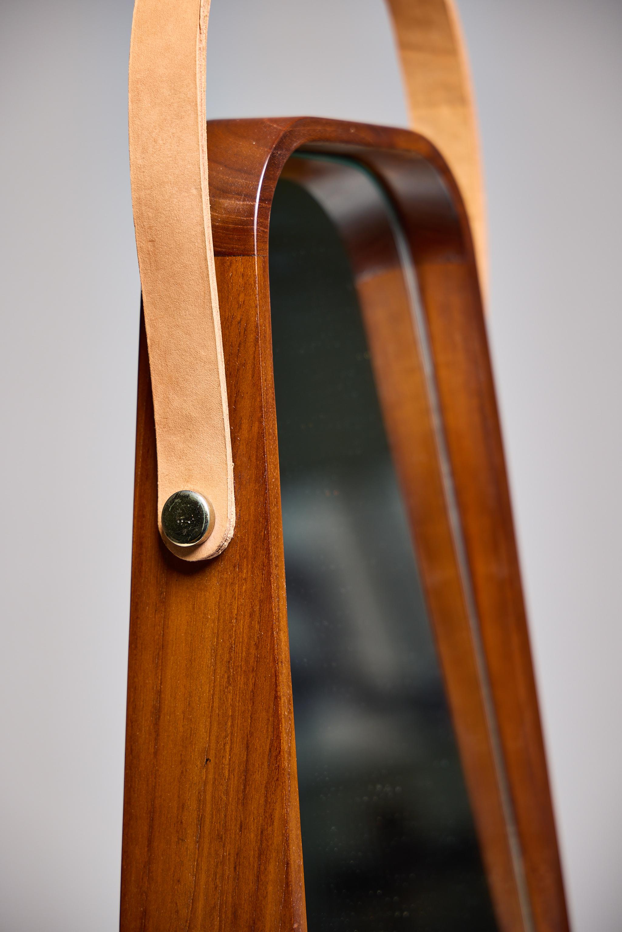 Mirror ZAZIE by Reda Amalou Design - Teakwood and Leather For Sale 5