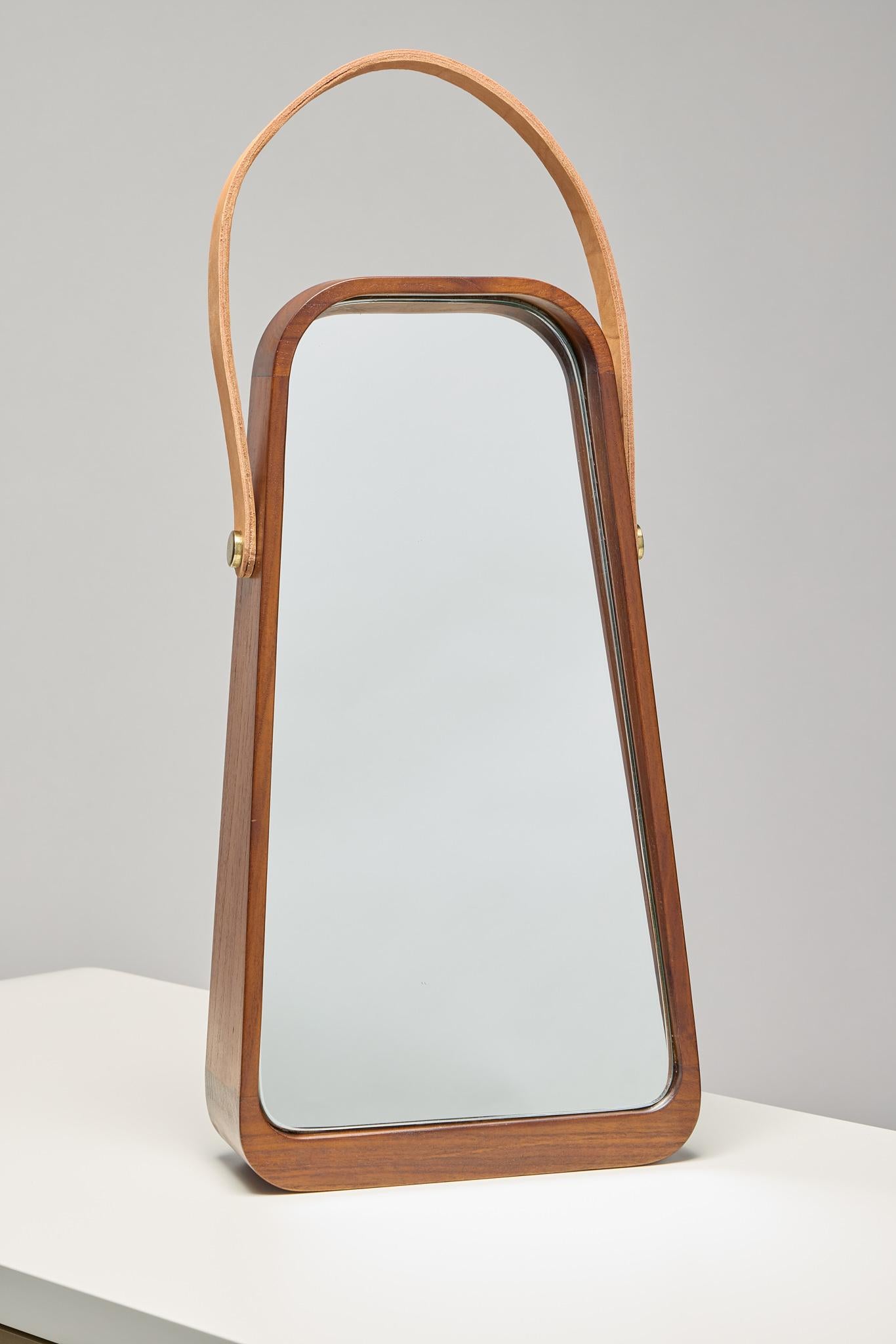 Indonesian Mirror ZAZIE by Reda Amalou Design - Teakwood and Leather For Sale