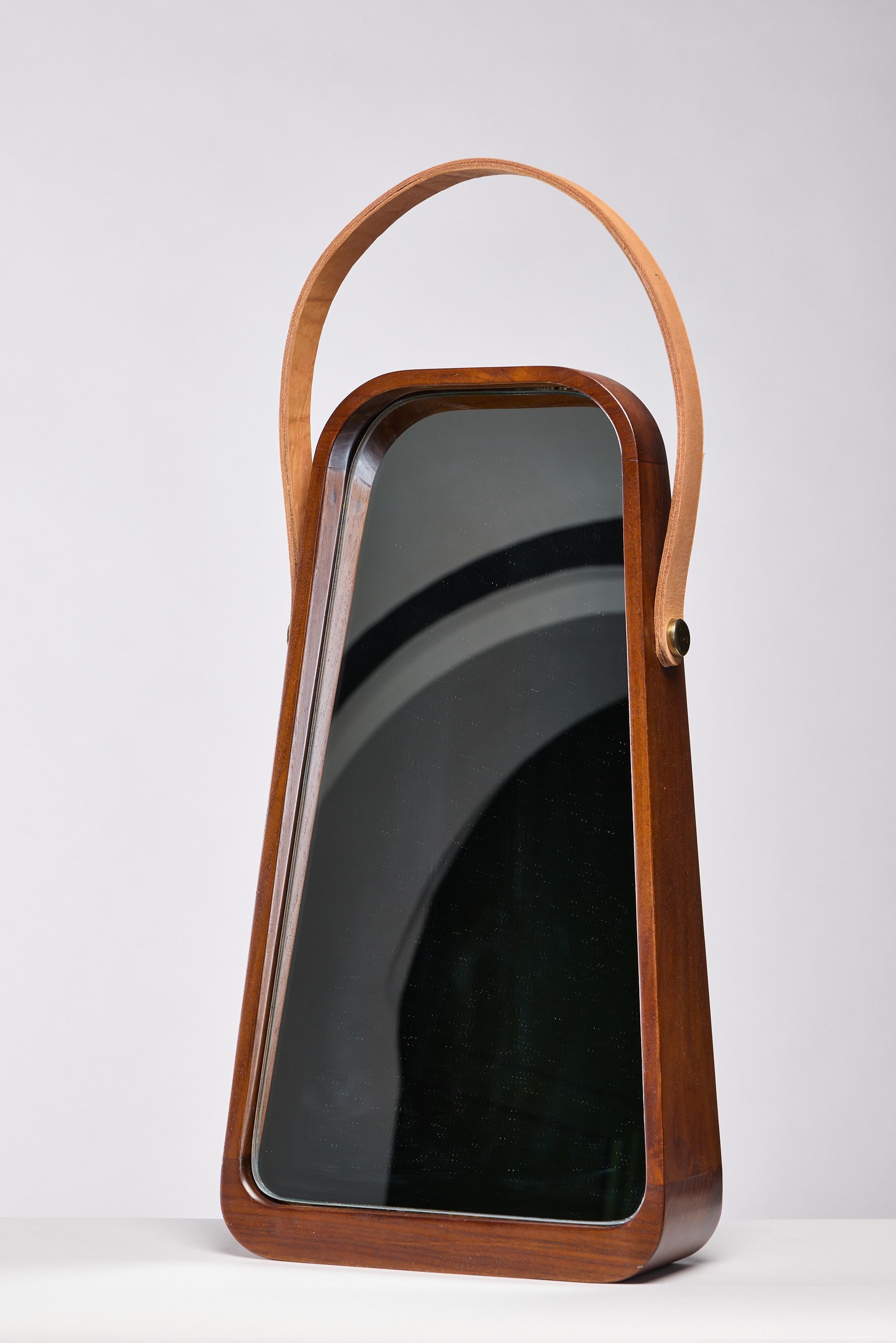 Mirror ZAZIE by Reda Amalou Design - Teakwood and Leather For Sale 1