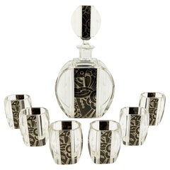 Mirrored and grinded Glass Art Deco Decenter set attr. to Karel Palda, Wien