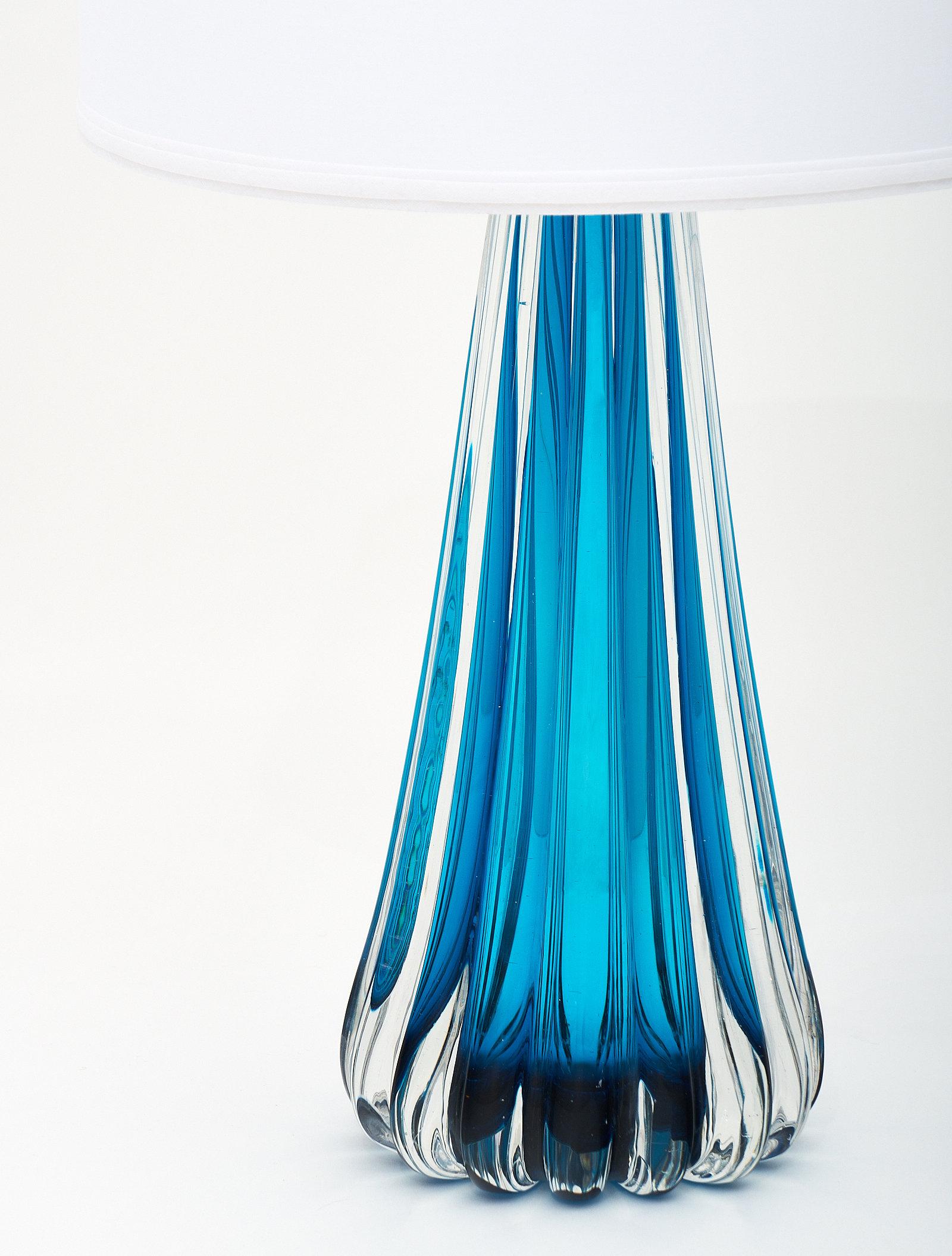 Italian Mirrored Aqua Murano Glass Lamps For Sale