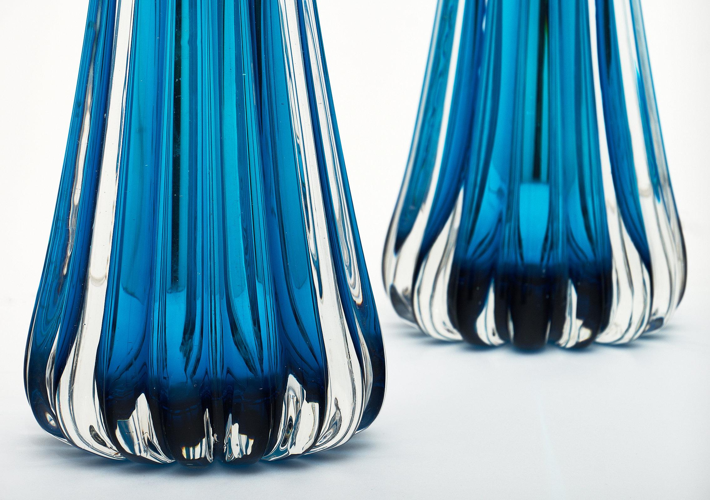 Mirrored Aqua Murano Glass Lamps For Sale 1