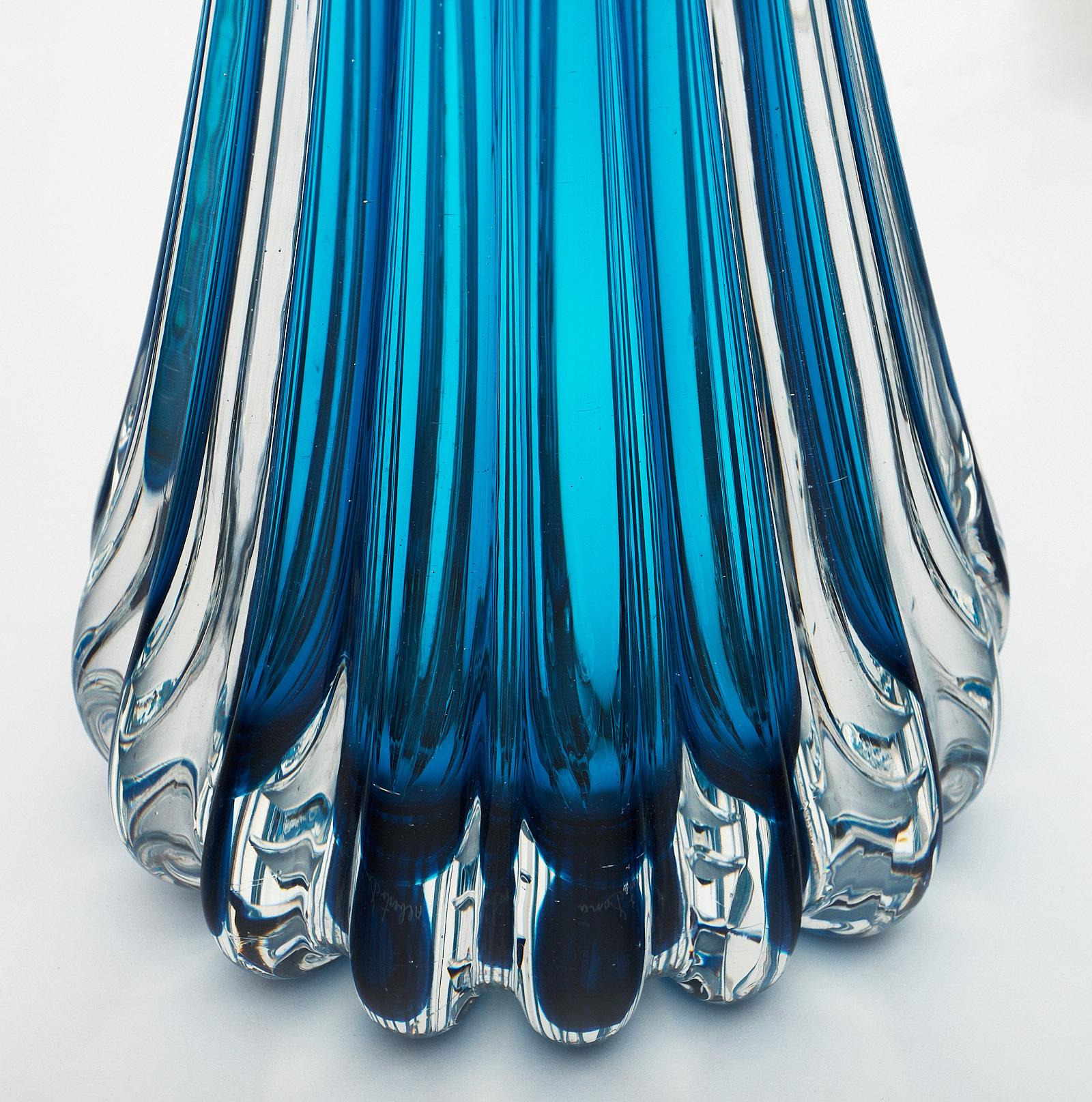 Mirrored Aqua Murano Glass Lamps For Sale 2