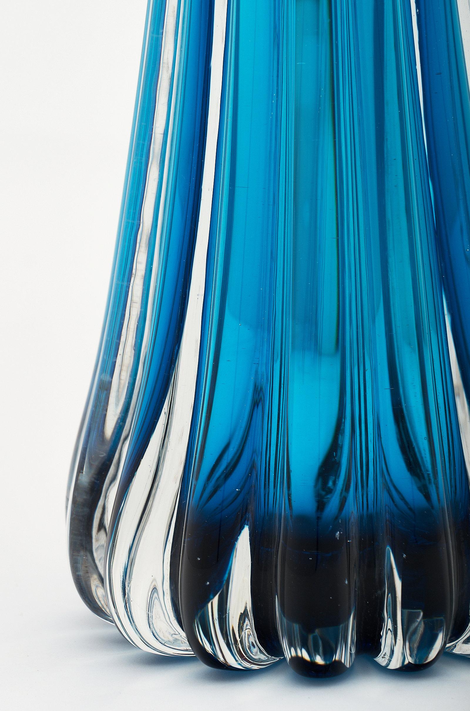 Mirrored Aqua Murano Glass Lamps For Sale 3