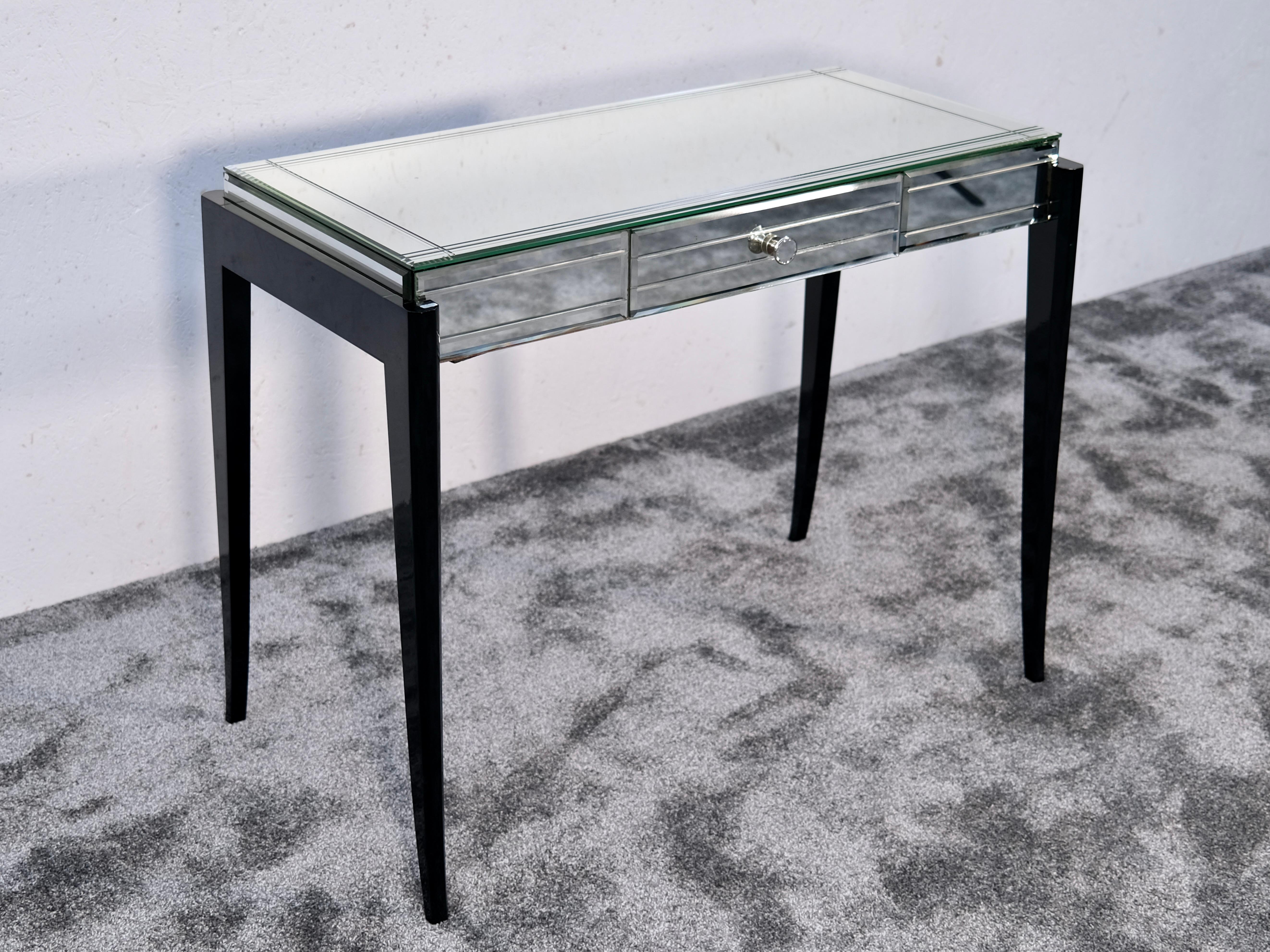French Mirrored Art Deco Vanity Desk , France 1940s For Sale