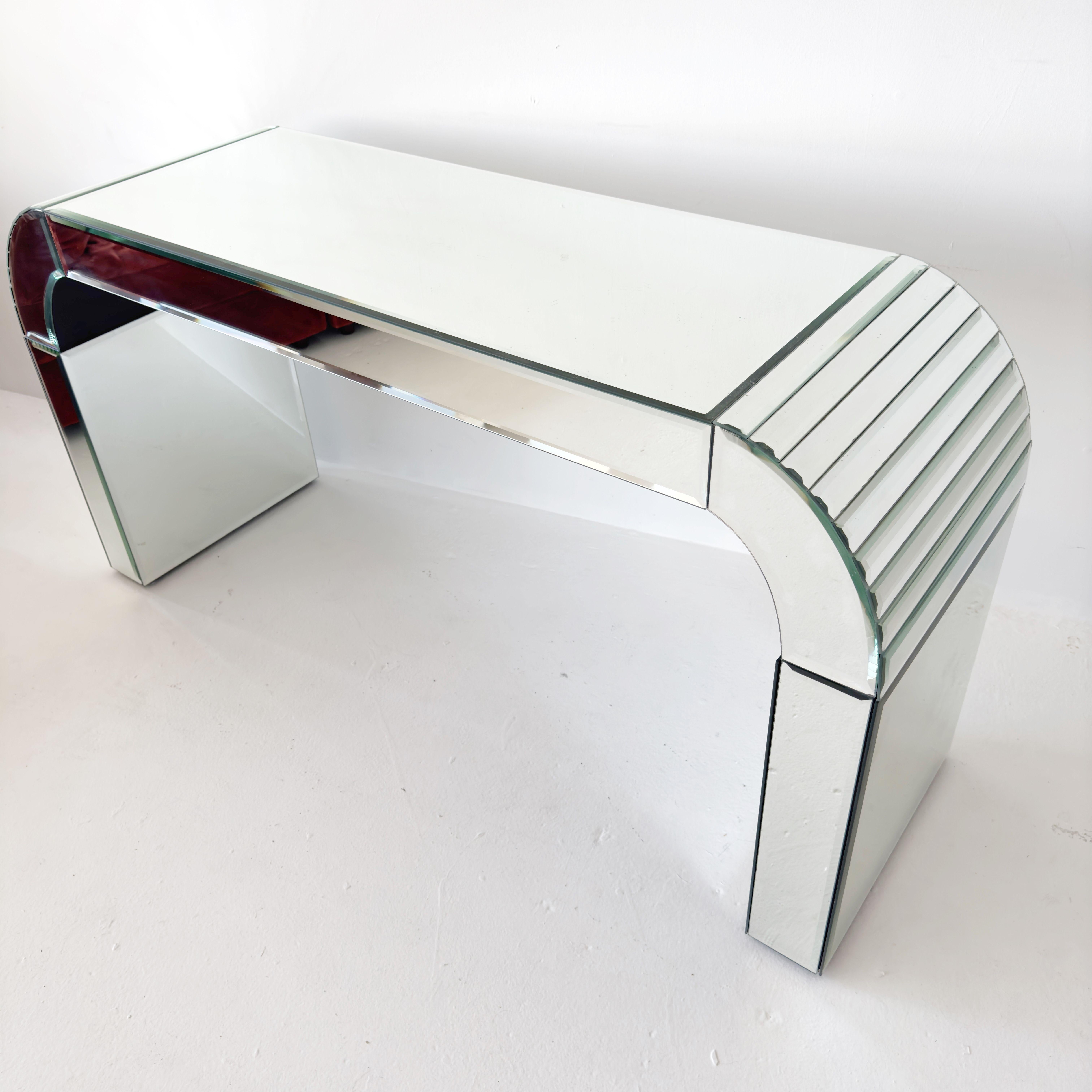 Mirrored Art Deco Waterfall Console Table or Writing Desk In Good Condition In Los Angeles, CA