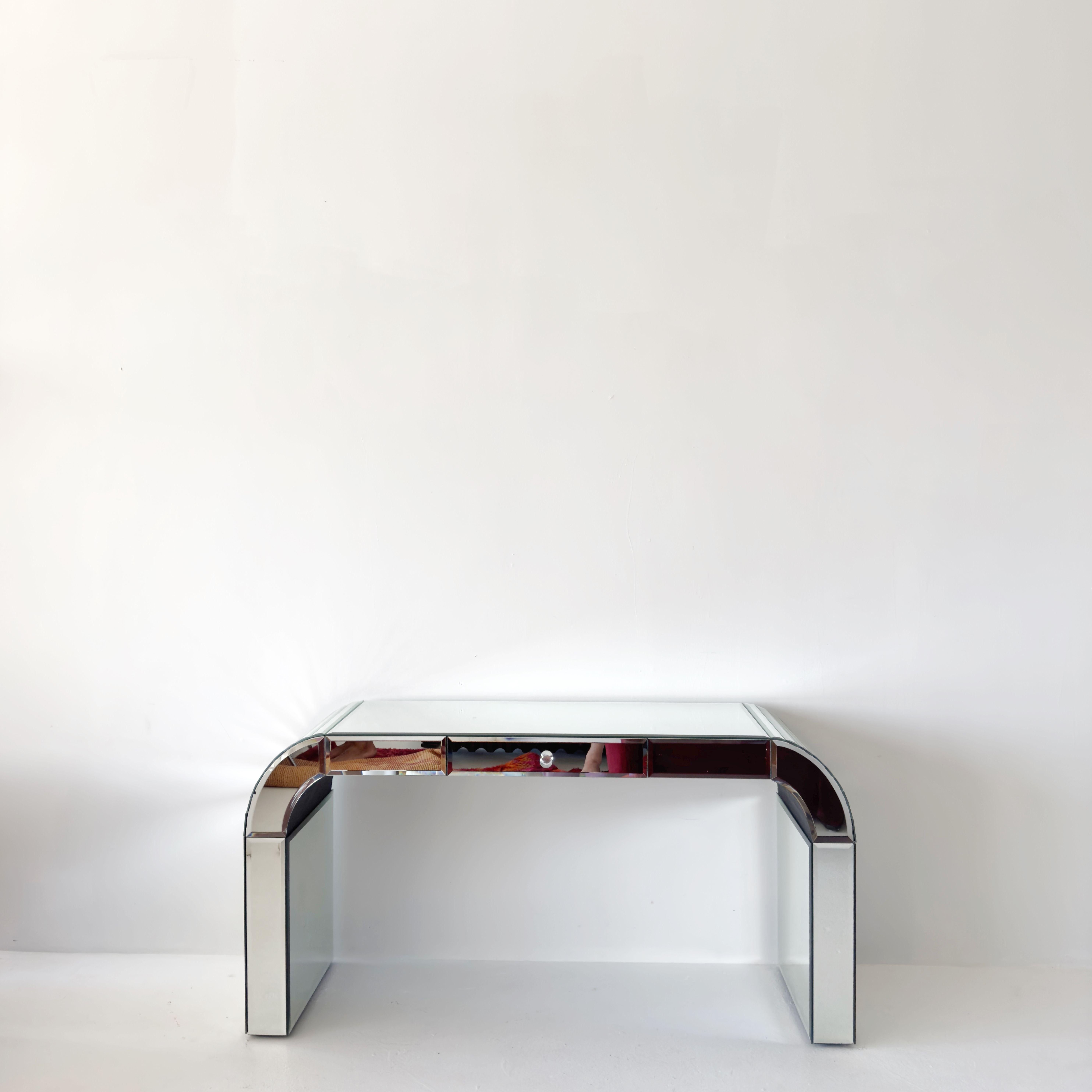 20th Century Mirrored Art Deco Waterfall Console Table or Writing Desk