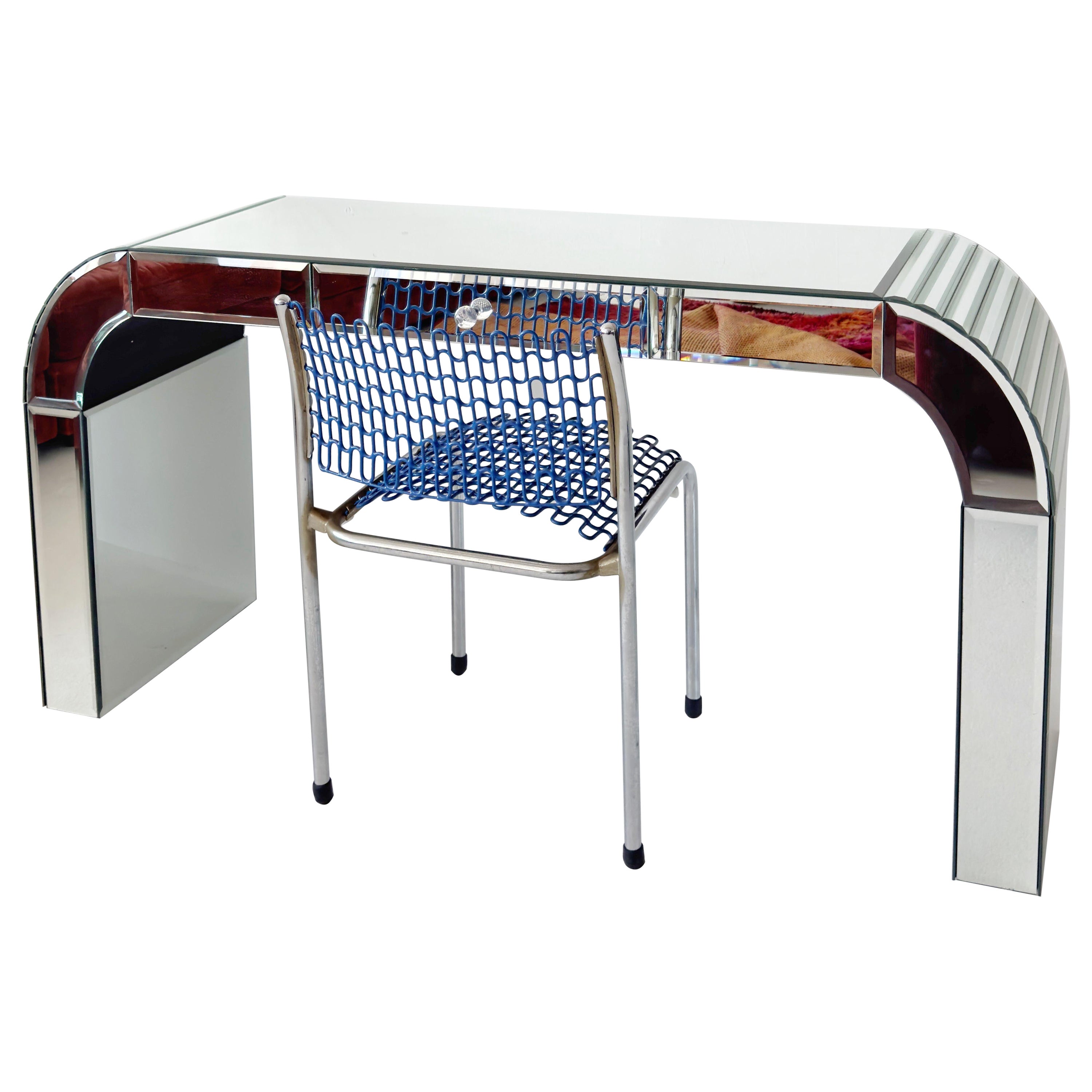 Mirrored Art Deco Waterfall Console Table or Writing Desk