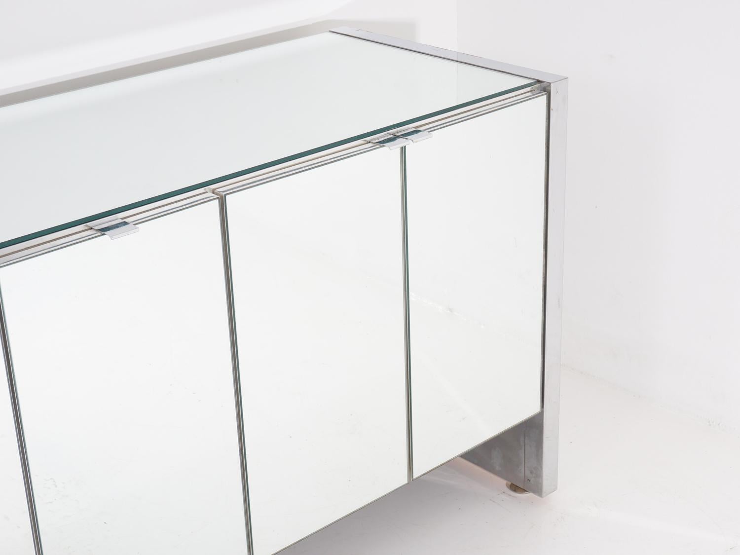 Stainless Steel Mirrored Cabinet By Ello Furniture Company, 1970s