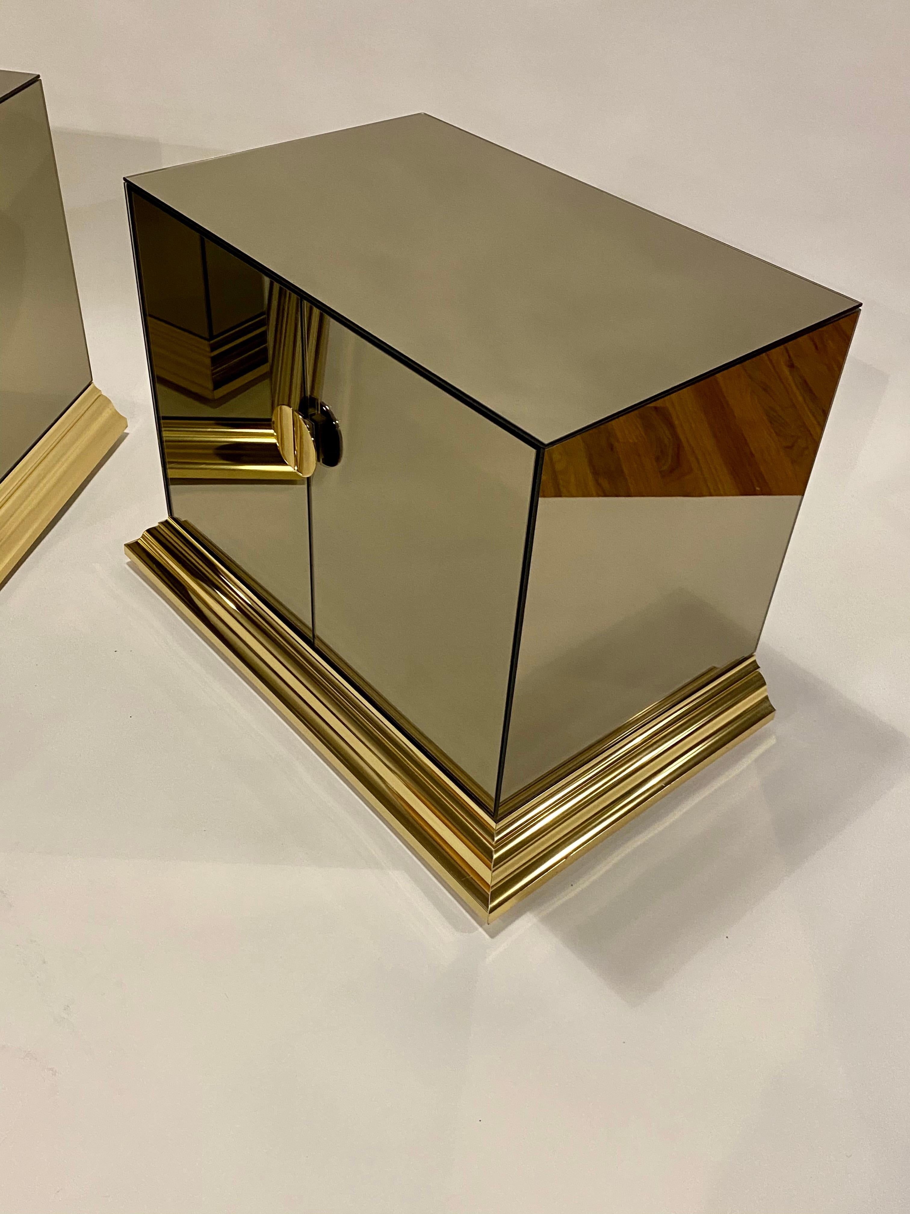 Hollywood Regency Mirrored Cabinets / Nightstands by O.B Solie for Ello For Sale