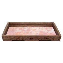 Mirrored Chinese Tea Tray with Floral Carvings, c. 1900