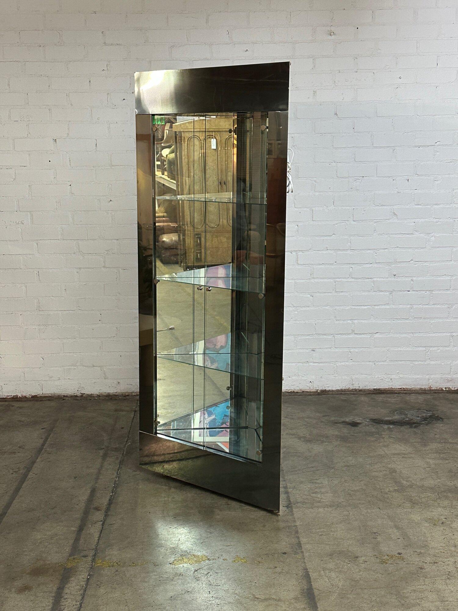 Mirrored chrome and glass corner cabinet For Sale 1