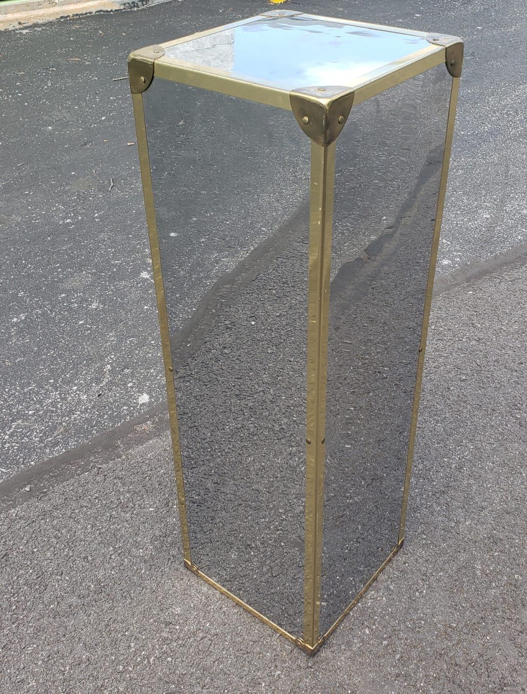 Modern Mirrored Chrome Plated and Brass Mounted Corners Wood Pedestal / Column For Sale