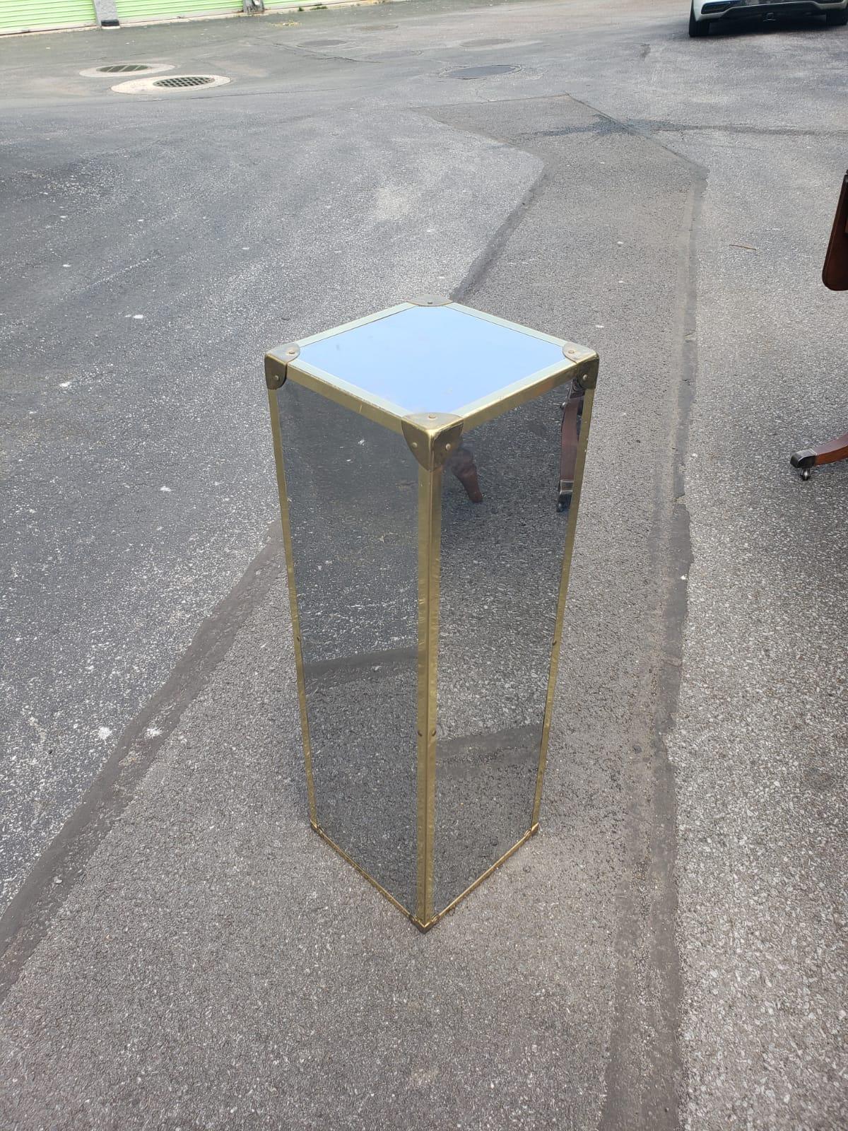 Woodwork Mirrored Chrome Plated and Brass Mounted Corners Wood Pedestal / Column For Sale