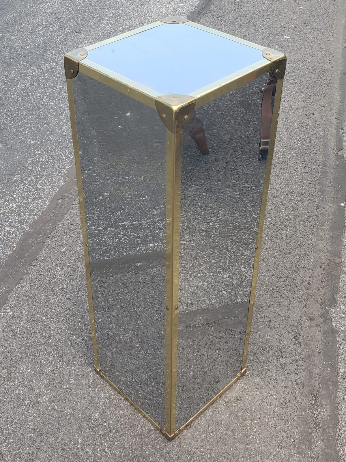 Mirrored Chrome Plated and Brass Mounted Corners Wood Pedestal / Column In Good Condition For Sale In Germantown, MD