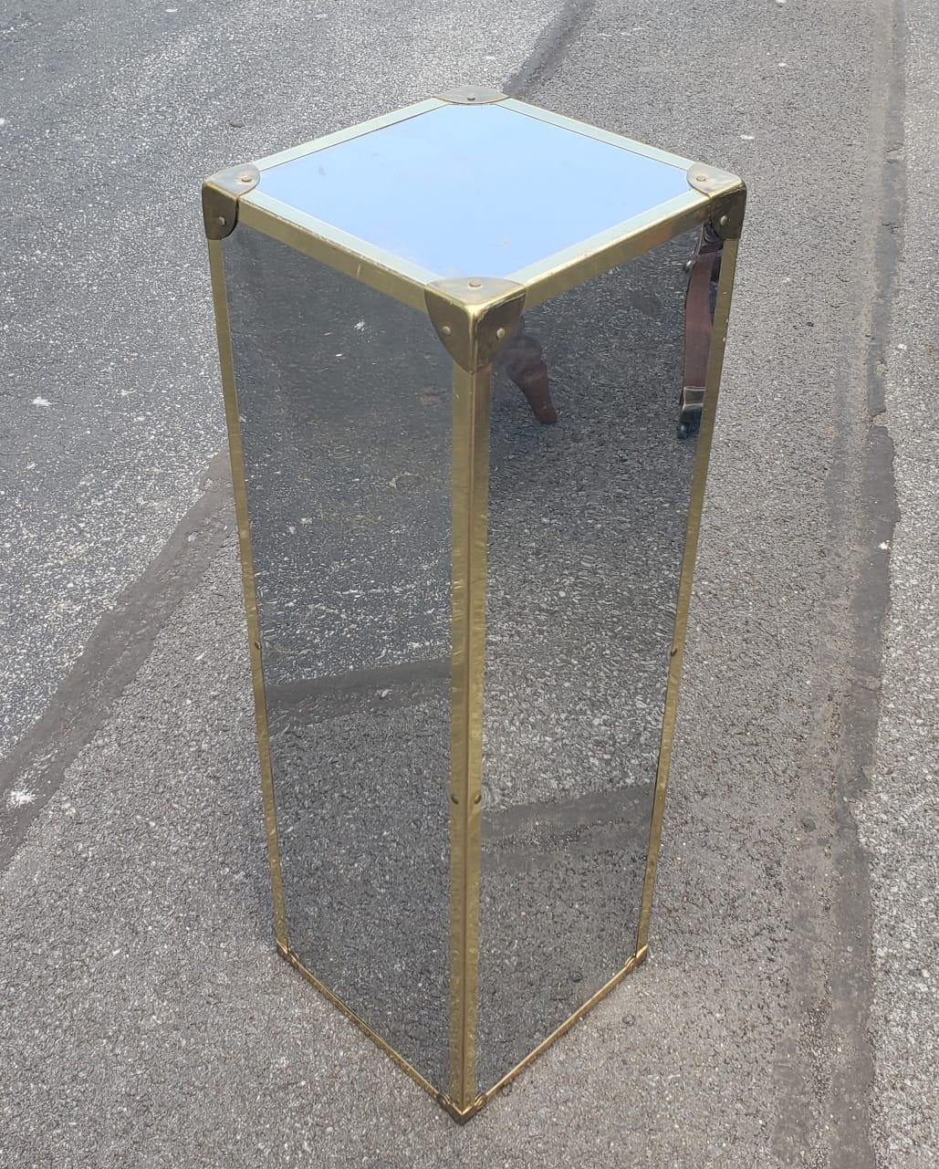 20th Century Mirrored Chrome Plated and Brass Mounted Corners Wood Pedestal / Column For Sale