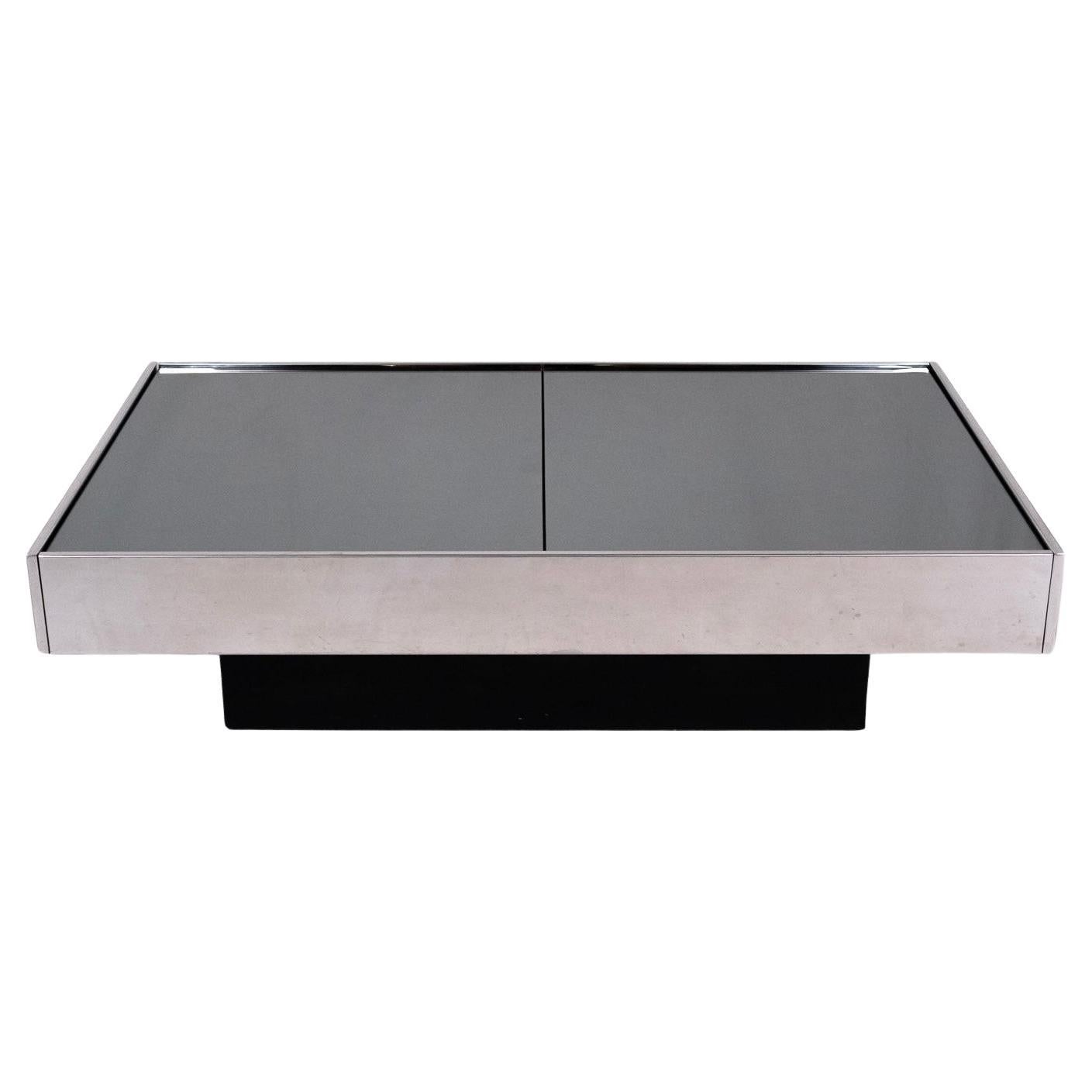 Mirrored coffee table with sliding bar by Willy Rizzo for Cidue, Italy, 1970s en venta