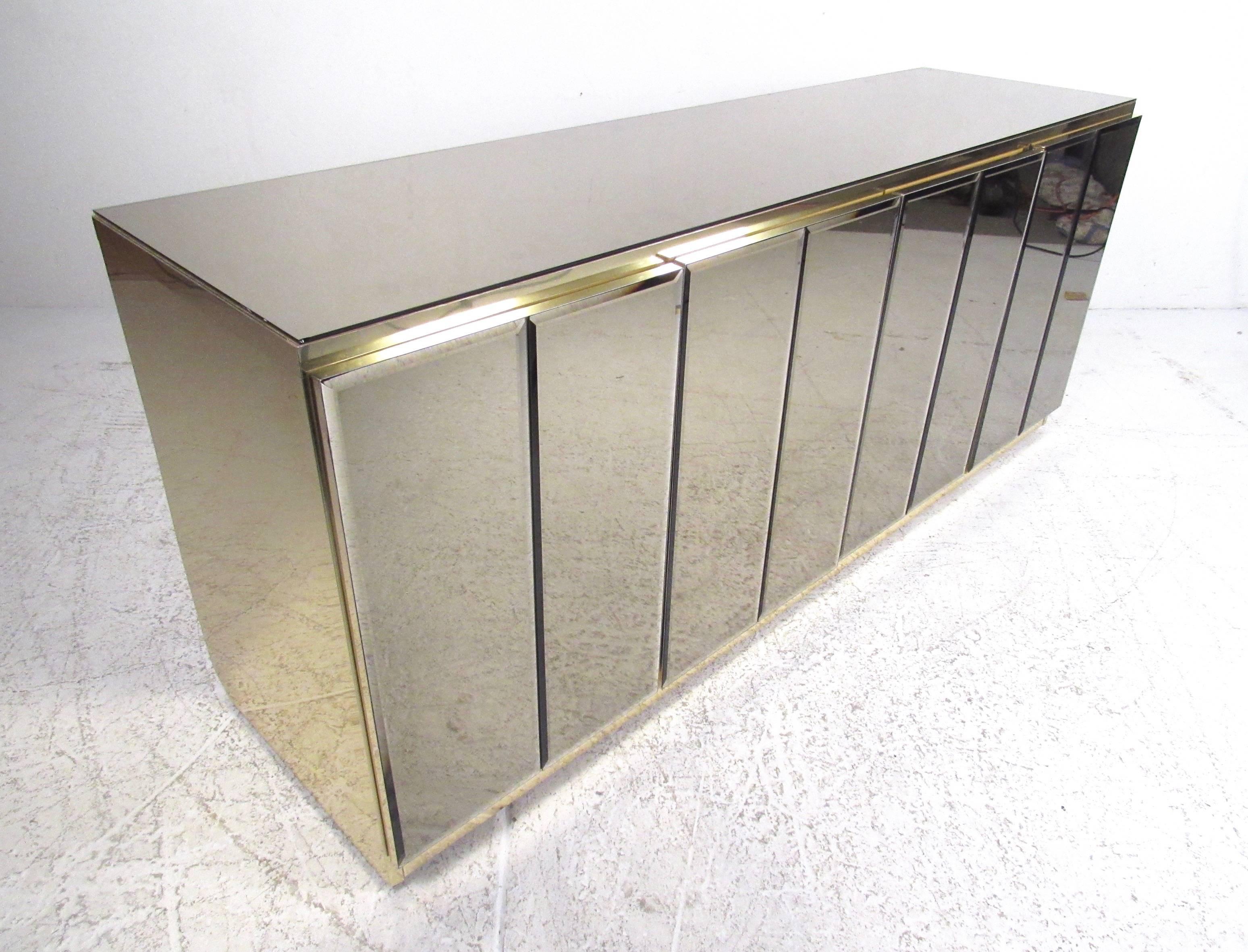 Mid-Century Modern Mirrored Credenza Cabinet in the Style of Ello