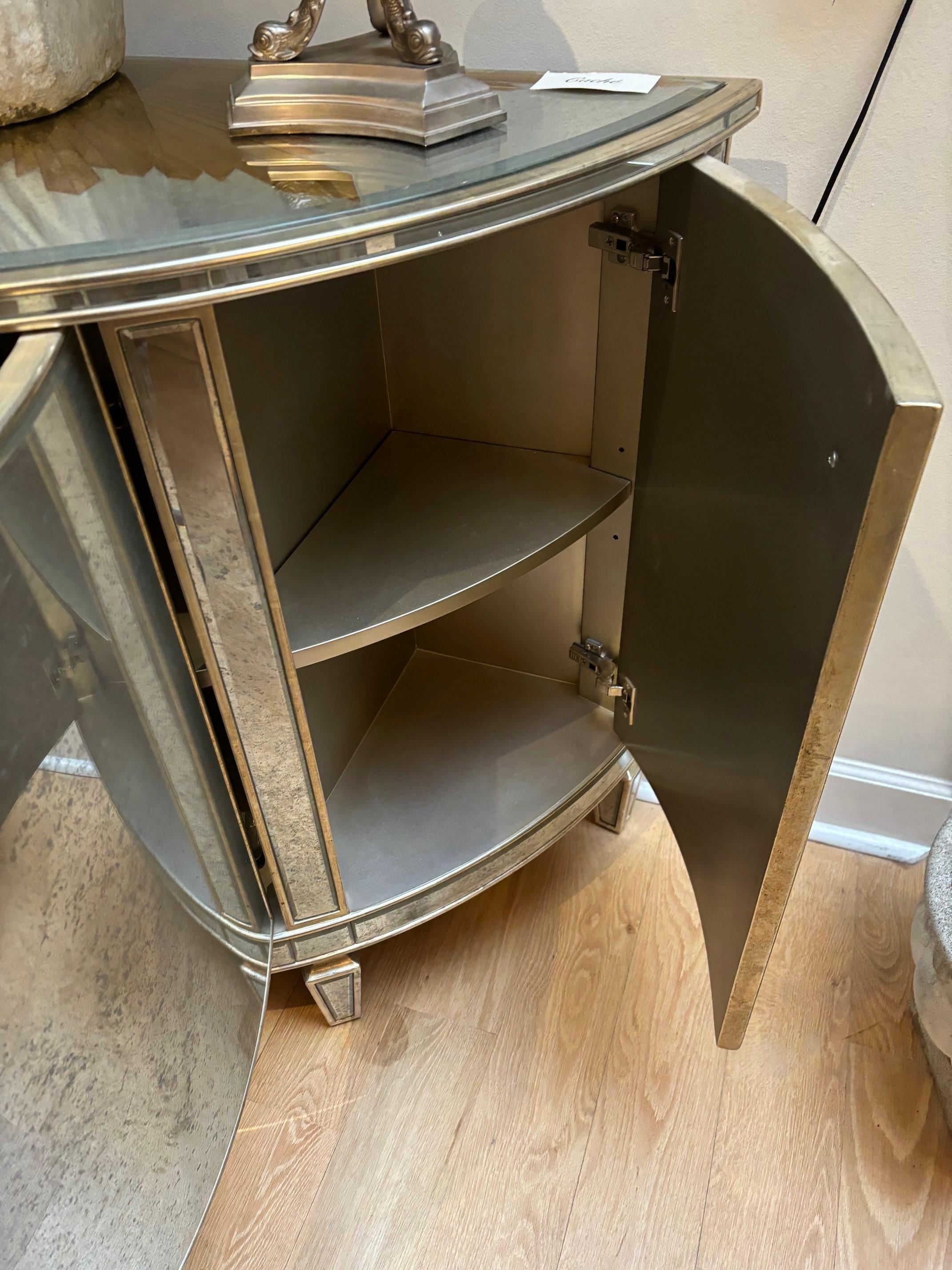 Mirrored Demi Lune Console with Starburst Gilded and Etched Element For Sale 4