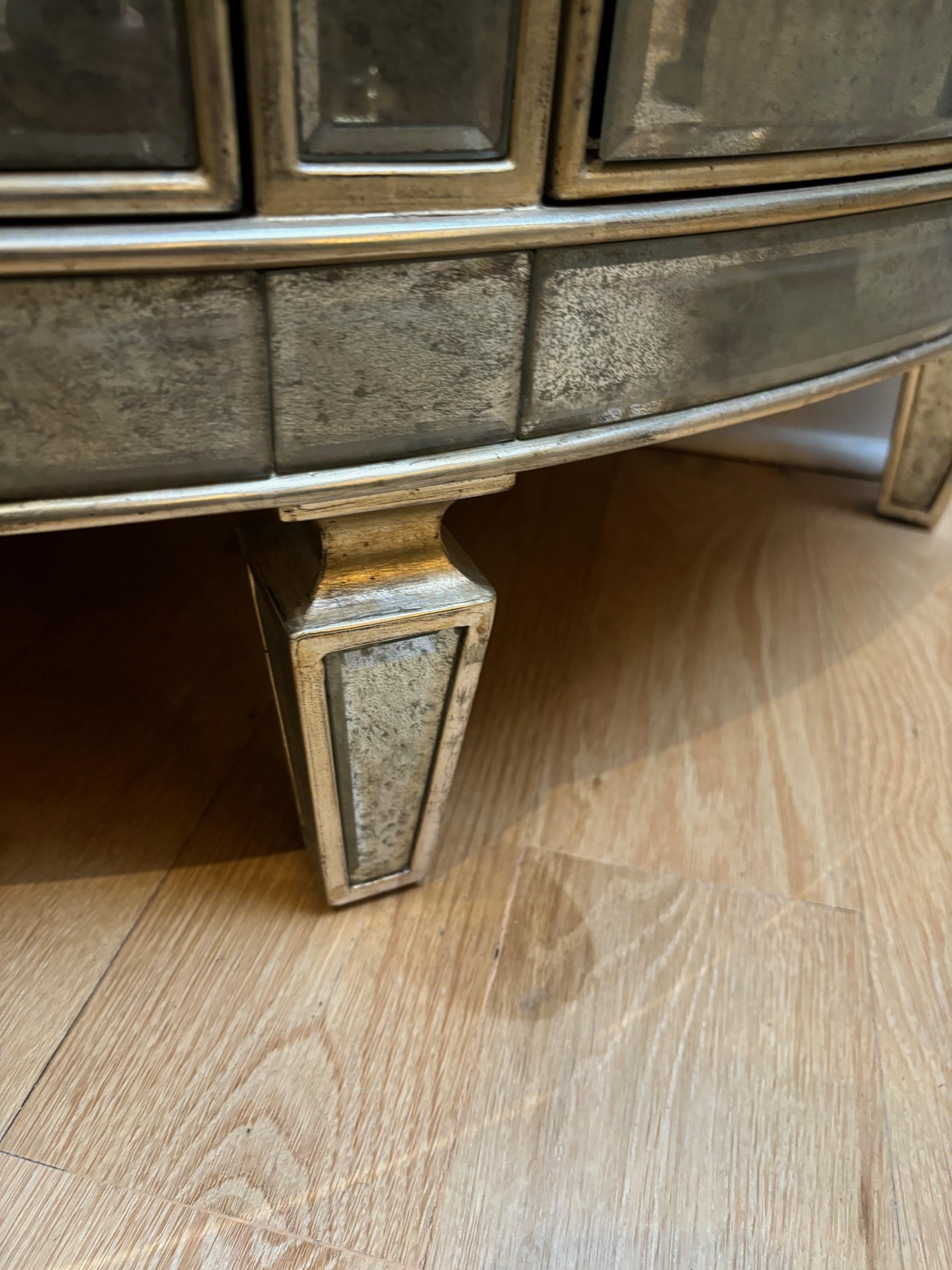 American Mirrored Demi Lune Console with Starburst Gilded and Etched Element For Sale