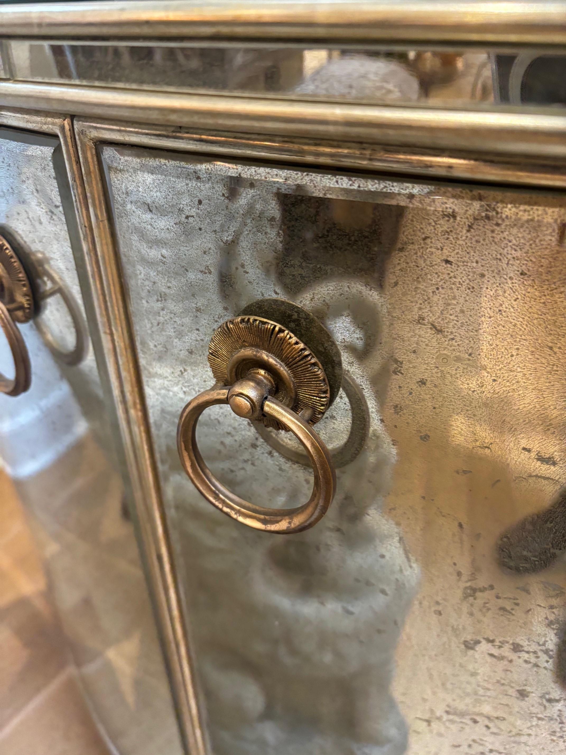 Hand-Carved Mirrored Demi Lune Console with Starburst Gilded and Etched Element For Sale
